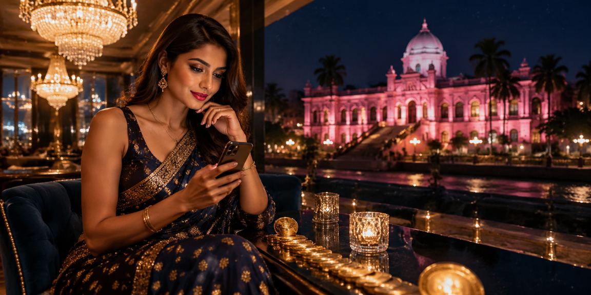 A Bangladeshi model in Dhaka enjoying the k80 casino on mobile