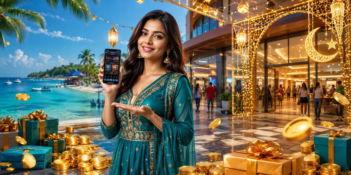 A user on Saint Martin Island enjoying the k80 casino app during Eid celebrations